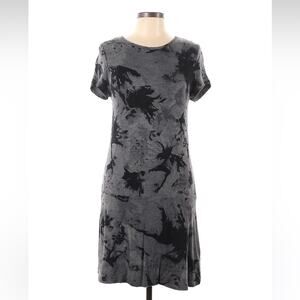 Kensie black and grey tie dye soft knit drop waist t shirt dress, med